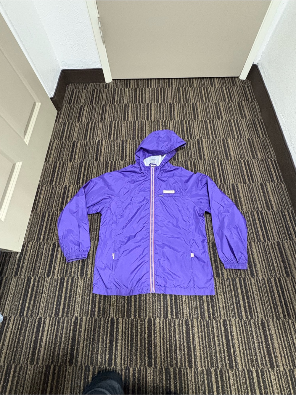 VINTAGE SIDEOUT Kids Hooded Purple Raincoat RAINBOW accents unisex 16XL